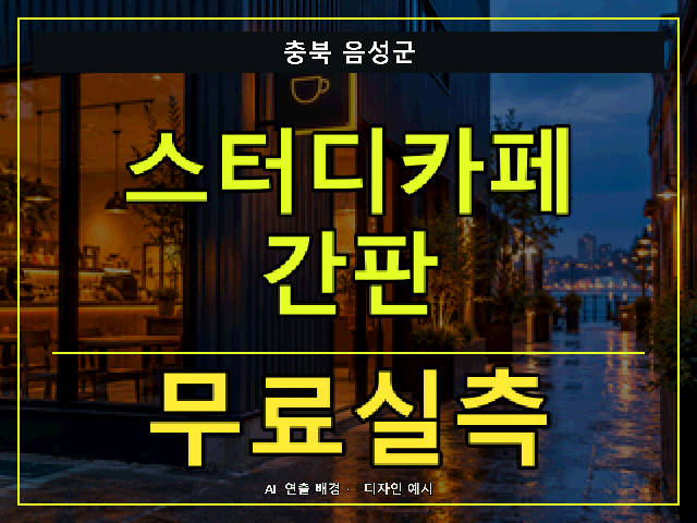 충북 음성군 스터디카페 간판 무료실측 안내 썸네일 · AI 연출 배경