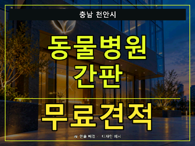 충남 천안시 동물병원 간판 무료견적 안내 썸네일 · AI 연출 배경