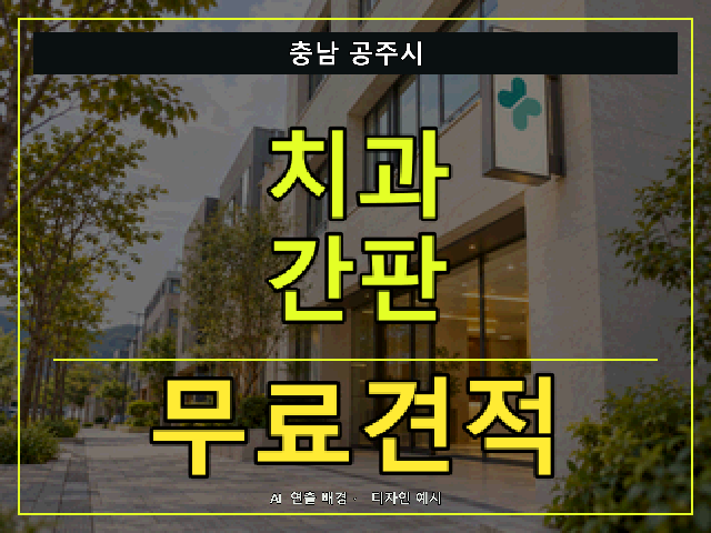 충남 공주시 치과 간판 무료견적 안내 썸네일 · AI 연출 배경