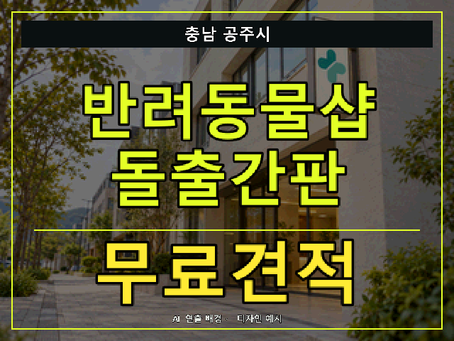 충남 공주시 반려동물샵 돌출간판 무료견적 안내 썸네일 · AI 연출 배경