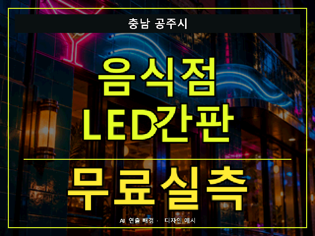 충남 공주시 음식점 LED간판 무료실측 안내 썸네일 · AI 연출 배경