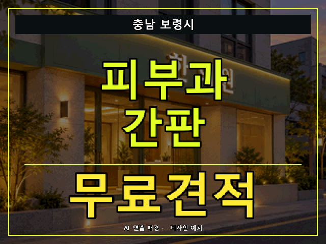 충남 보령시 피부과 간판 무료견적 안내 썸네일 · AI 연출 배경