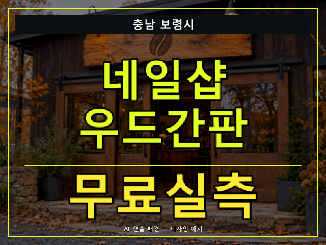 충남 보령시 네일샵 우드간판 무료실측 안내 썸네일 · AI 연출 배경