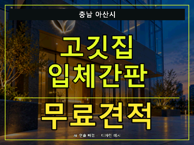 충남 아산시 고깃집 입체간판 무료견적 안내 썸네일 · AI 연출 배경