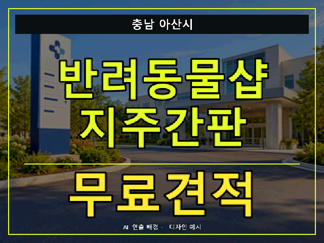 충남 아산시 반려동물샵 지주간판 무료견적 안내 썸네일 · AI 연출 배경