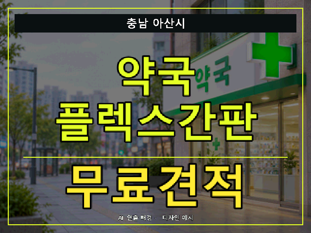 충남 아산시 약국 플렉스간판 무료견적 안내 썸네일 · AI 연출 배경