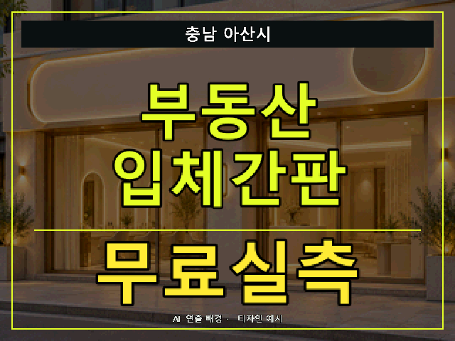 충남 아산시 부동산 입체간판 무료실측 안내 썸네일 · AI 연출 배경