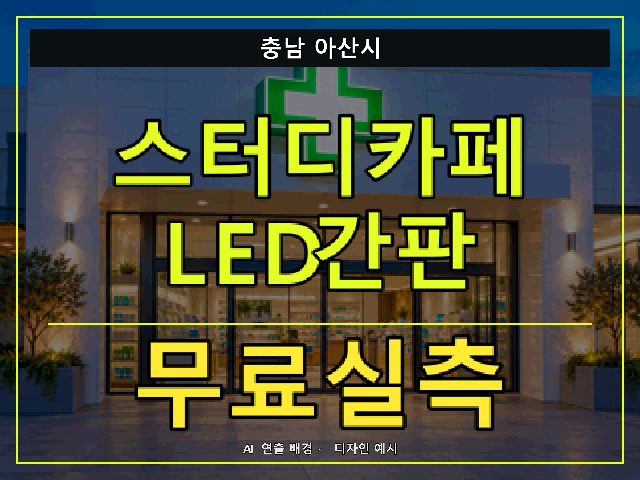 충남 아산시 스터디카페 LED간판 무료실측 안내 썸네일 · AI 연출 배경