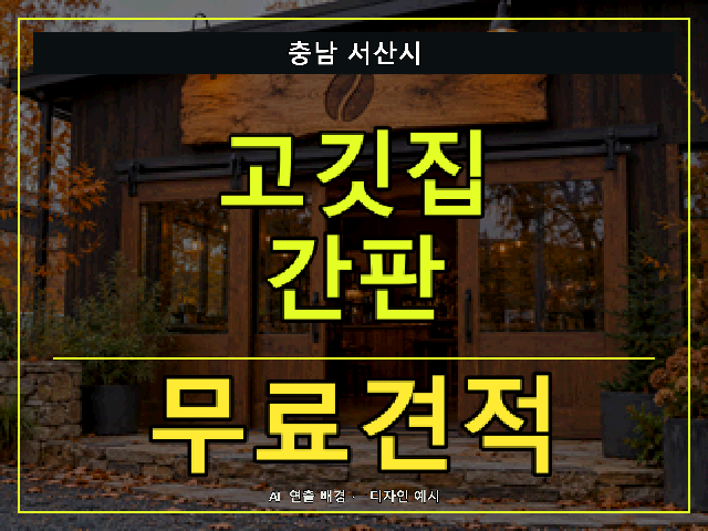 충남 서산시 고깃집 간판 무료견적 안내 썸네일 · AI 연출 배경