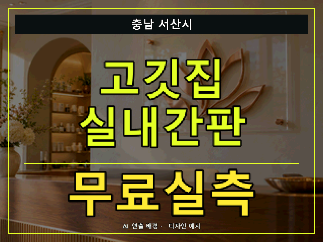 충남 서산시 고깃집 실내간판 무료실측 안내 썸네일 · AI 연출 배경