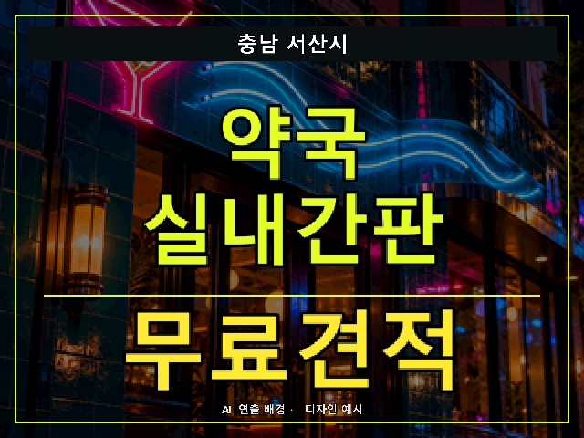충남 서산시 약국 실내간판 무료견적 안내 썸네일 · AI 연출 배경