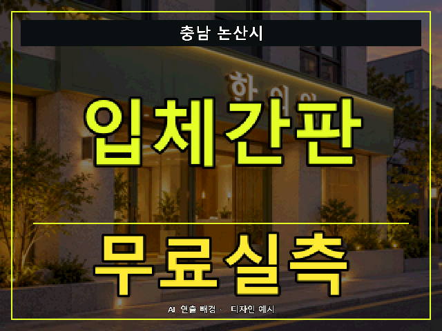 충남 논산시 입체간판 무료실측 안내 썸네일 · AI 연출 배경