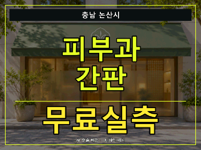충남 논산시 피부과 간판 무료실측 안내 썸네일 · AI 연출 배경
