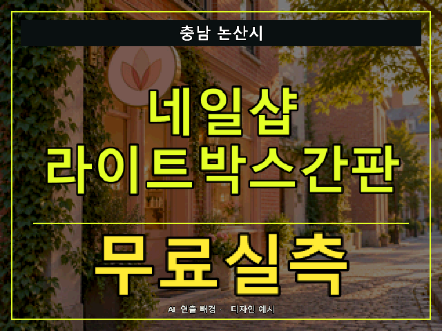 충남 논산시 네일샵 라이트박스간판 무료실측 안내 썸네일 · AI 연출 배경