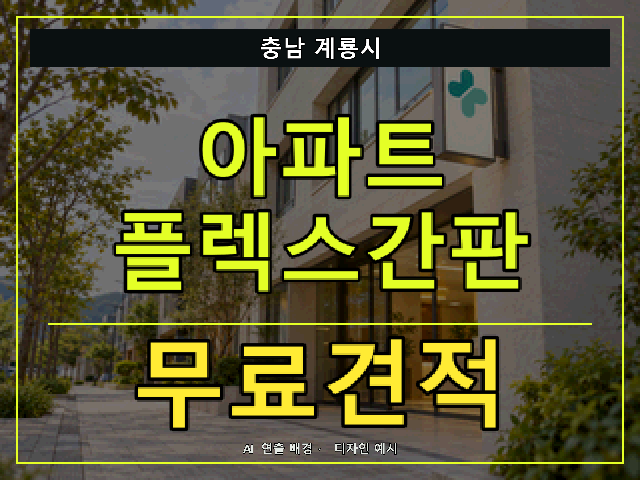 충남 계룡시 아파트 플렉스간판 무료견적 안내 썸네일 · AI 연출 배경