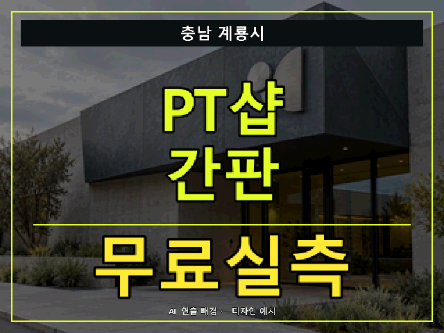 충남 계룡시 PT샵 간판 무료실측 안내 썸네일 · AI 연출 배경