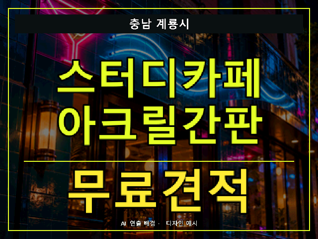 충남 계룡시 스터디카페 아크릴간판 무료견적 안내 썸네일 · AI 연출 배경