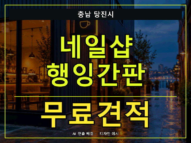 충남 당진시 네일샵 행잉간판 무료견적 안내 썸네일 · AI 연출 배경