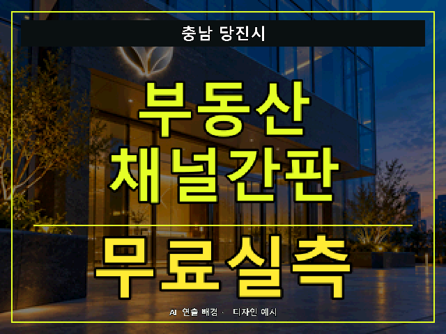 충남 당진시 부동산 채널간판 무료실측 안내 썸네일 · AI 연출 배경