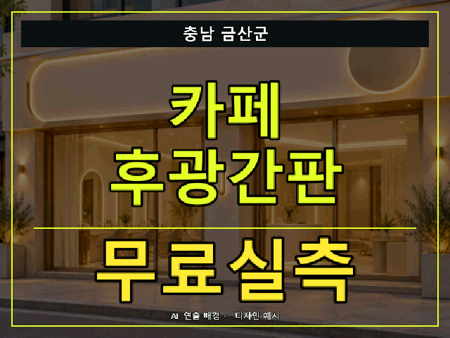 충남 금산군 카페 후광간판 무료실측 안내 썸네일 · AI 연출 배경