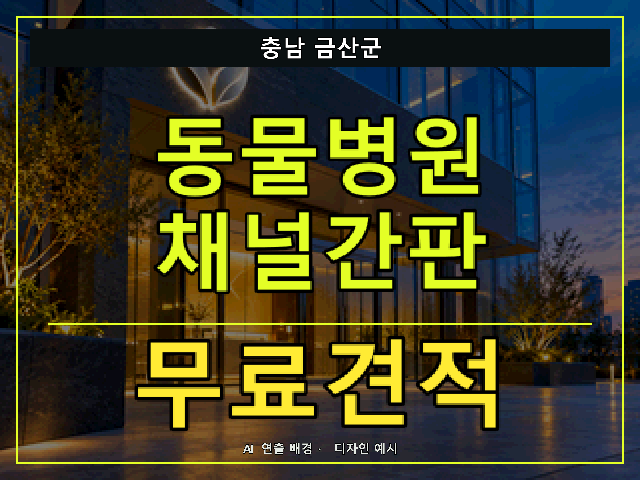 충남 금산군 동물병원 채널간판 무료견적 안내 썸네일 · AI 연출 배경
