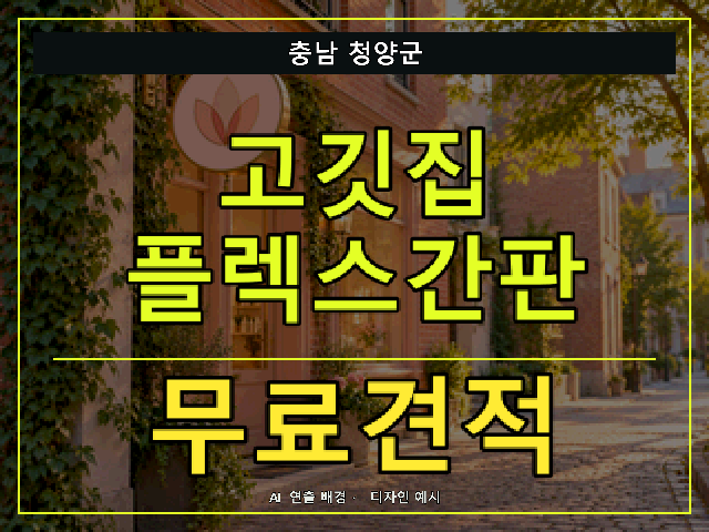 충남 청양군 고깃집 플렉스간판 무료견적 안내 썸네일 · AI 연출 배경