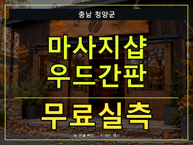 충남 청양군 마사지샵 우드간판 무료실측 안내 썸네일 · AI 연출 배경
