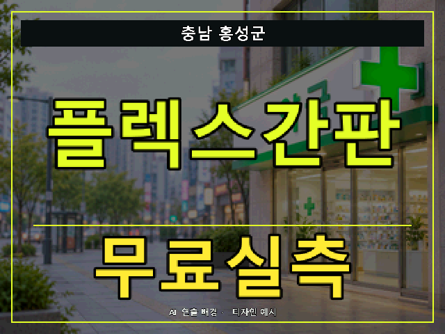 충남 홍성군 플렉스간판 무료실측 안내 썸네일 · AI 연출 배경