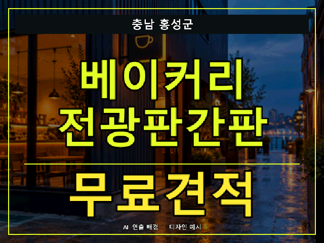충남 홍성군 베이커리 전광판간판 무료견적 안내 썸네일 · AI 연출 배경