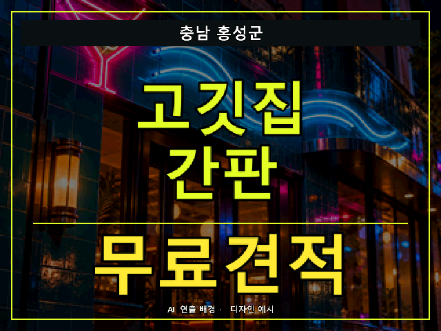 충남 홍성군 고깃집 간판 무료견적 안내 썸네일 · AI 연출 배경
