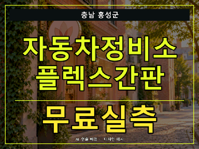 충남 홍성군 자동차정비소 플렉스간판 무료실측 안내 썸네일 · AI 연출 배경