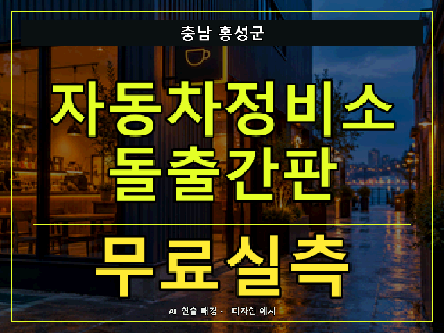 충남 홍성군 자동차정비소 돌출간판 무료실측 안내 썸네일 · AI 연출 배경