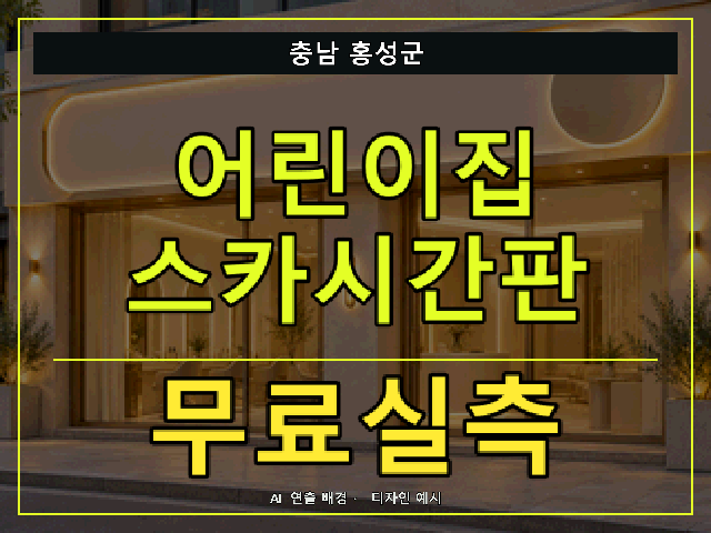 충남 홍성군 어린이집 스카시간판 무료실측 안내 썸네일 · AI 연출 배경