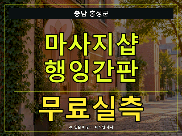 충남 홍성군 마사지샵 행잉간판 무료실측 안내 썸네일 · AI 연출 배경