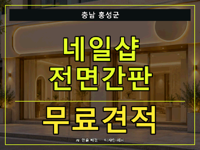 충남 홍성군 네일샵 전면간판 무료견적 안내 썸네일 · AI 연출 배경