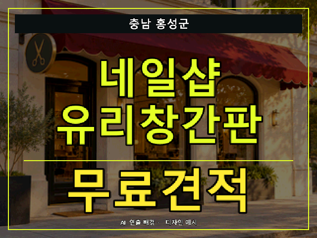 충남 홍성군 네일샵 유리창간판 무료견적 안내 썸네일 · AI 연출 배경