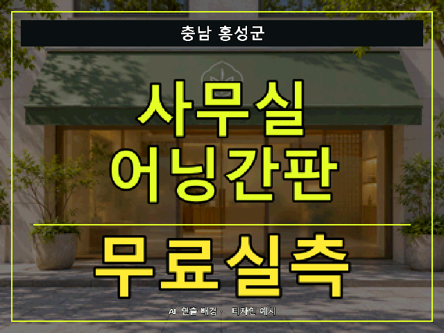 충남 홍성군 사무실 어닝간판 무료실측 안내 썸네일 · AI 연출 배경