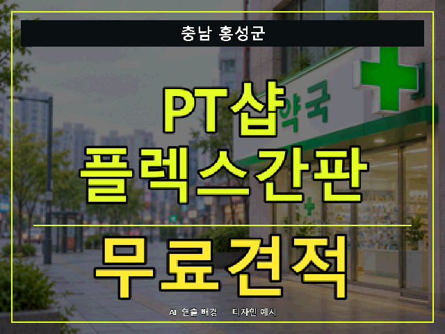 충남 홍성군 PT샵 플렉스간판 무료견적 안내 썸네일 · AI 연출 배경