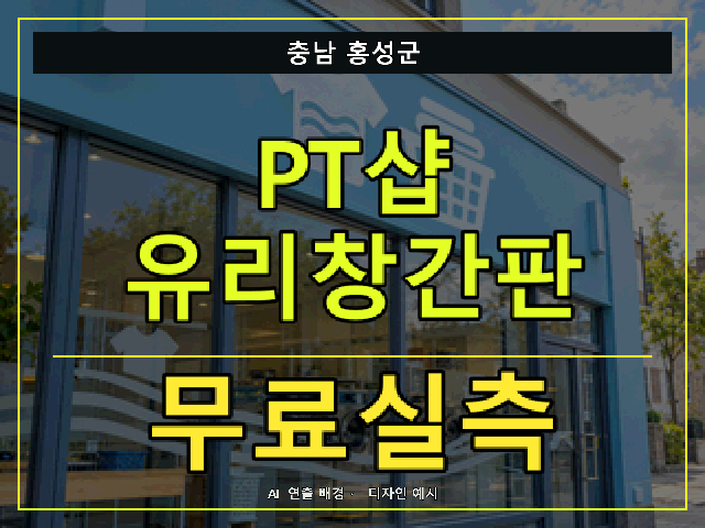 충남 홍성군 PT샵 유리창간판 무료실측 안내 썸네일 · AI 연출 배경
