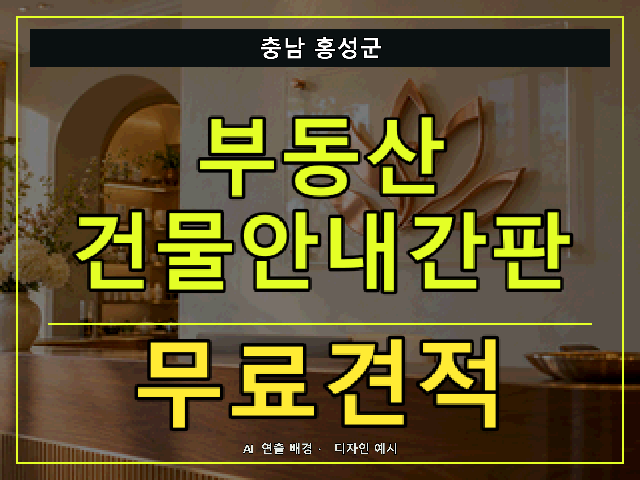 충남 홍성군 부동산 건물안내간판 무료견적 안내 썸네일 · AI 연출 배경