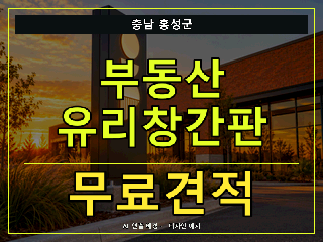충남 홍성군 부동산 유리창간판 무료견적 안내 썸네일 · AI 연출 배경