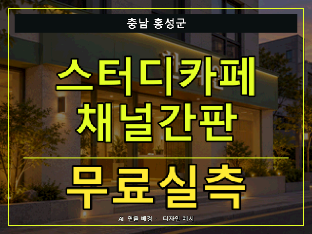충남 홍성군 스터디카페 채널간판 무료실측 안내 썸네일 · AI 연출 배경