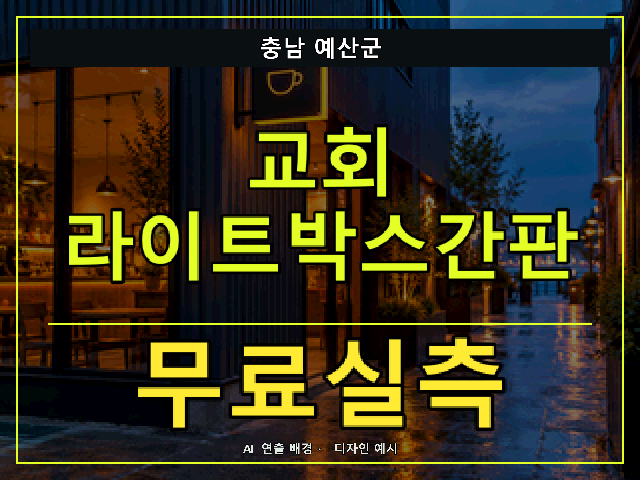 충남 예산군 교회 라이트박스간판 무료실측 안내 썸네일 · AI 연출 배경