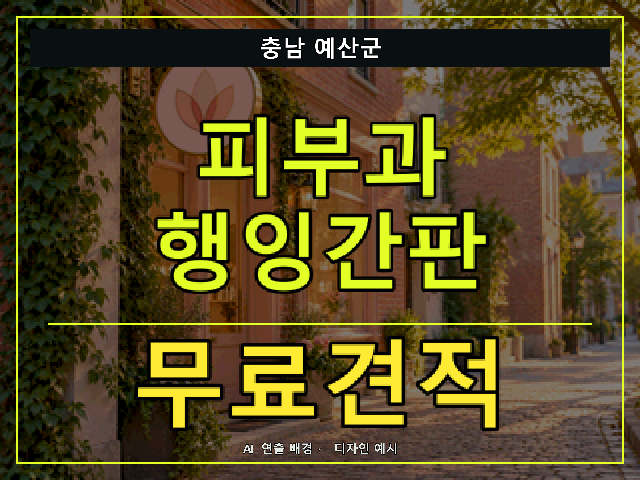 충남 예산군 피부과 행잉간판 무료견적 안내 썸네일 · AI 연출 배경