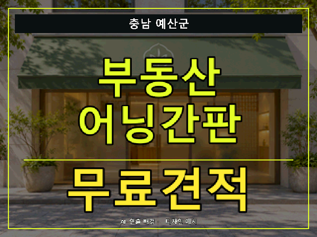 충남 예산군 부동산 어닝간판 무료견적 안내 썸네일 · AI 연출 배경