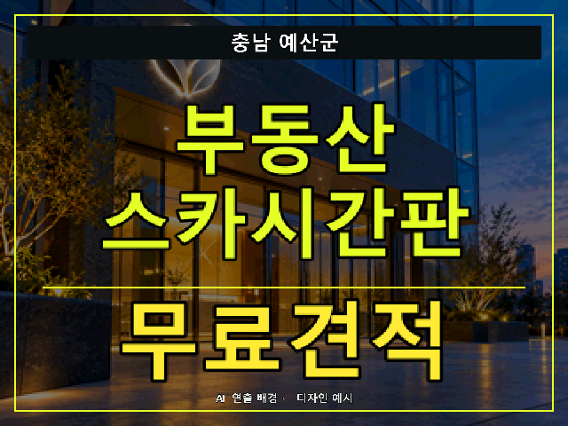 충남 예산군 부동산 스카시간판 무료견적 안내 썸네일 · AI 연출 배경