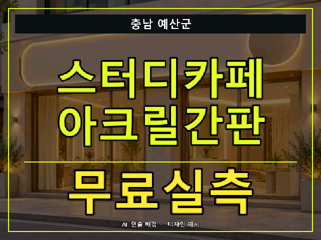 충남 예산군 스터디카페 아크릴간판 무료실측 안내 썸네일 · AI 연출 배경