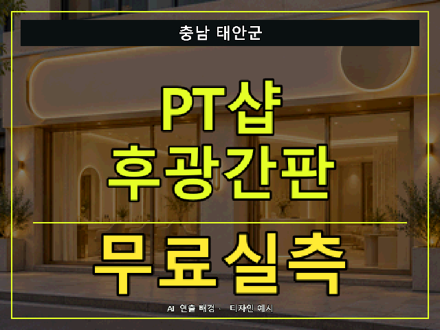 충남 태안군 PT샵 후광간판 무료실측 안내 썸네일 · AI 연출 배경