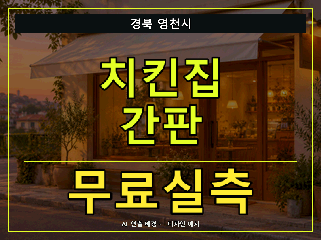 경북 영천시 치킨집 간판 무료실측 안내 썸네일 · AI 연출 배경