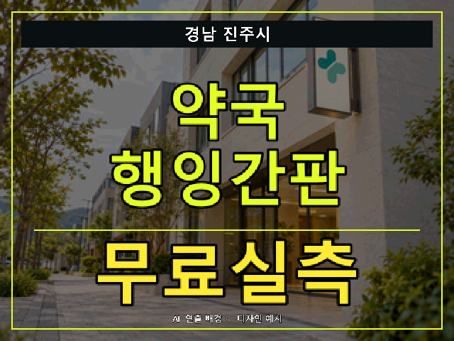 경남 진주시 약국 행잉간판 무료실측 안내 썸네일 · AI 연출 배경